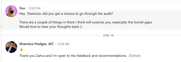 Client Audit DM Reaction