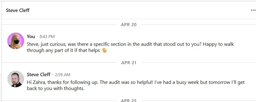 Client Audit DM Reaction