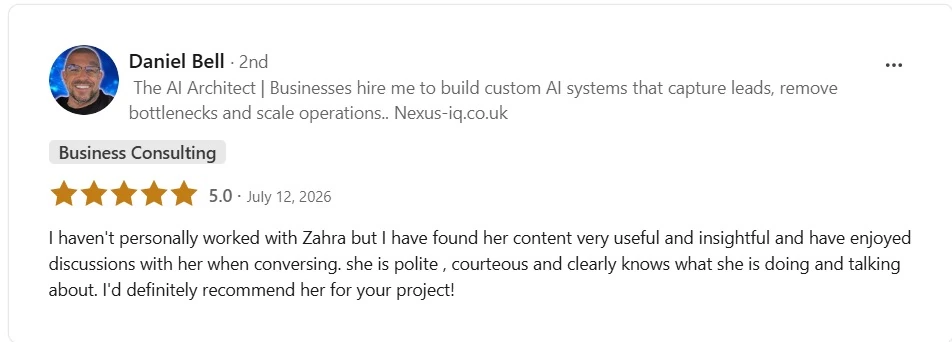 Daniel Bell - The AI Architect Verified LinkedIn Recommendation