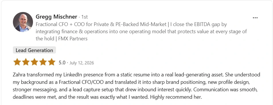 Gregg Mischner - Fractional CFO + COO Verified LinkedIn Recommendation