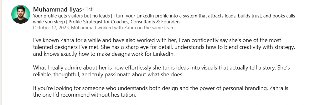 Muhammad Ilyas - Profile Strategist Verified LinkedIn Recommendation