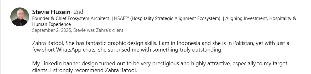 Stevie Husein - Founder & Chief Ecosystem Architect Verified LinkedIn Recommendation